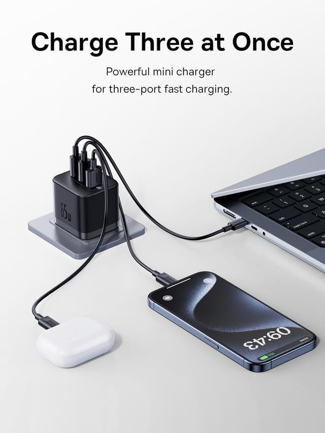 Detalle 2 de Baseus 65W USB‑C 3‑Port GaN Charger