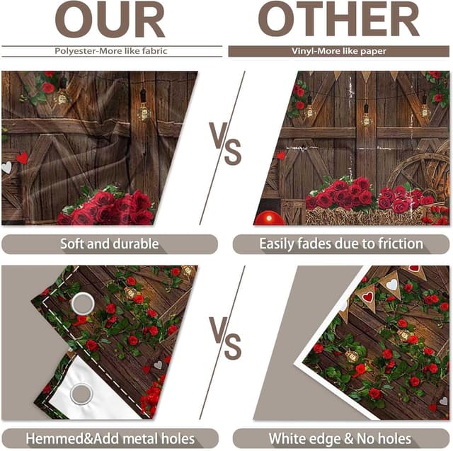 Detalle de Luminora Fabric 8x6ft Valentine’s Day Rustic Wooden Barn Photo Backdrop (Red Rose House)
