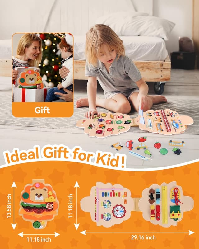 Detalle de Heypappy Montessori Busy Board for Toddlers – Bear Shape Felt Busy Book