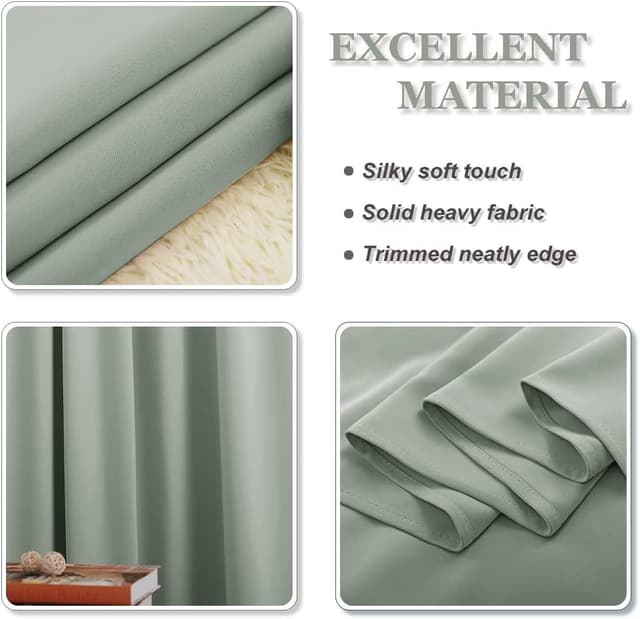 Thumbnail 6 de PONY DANCE Sage Green Blackout Thermal Curtains (Short) – Pencil Pleat Room Darkening Pair with Hooks, W55 x L57