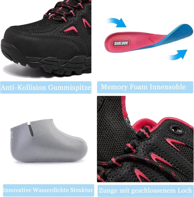 Detalle 2 de SHULOOK Damen Wanderschuhe wasserdicht & leicht – rutschfeste Trekking-Outdoor Schuhe für Camping, Hiking & Angeln