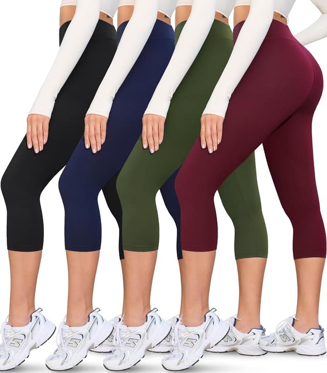 Detalle de VALANDY Creamlush 4-Pack Capri Leggings for Women (High-Waisted Stretch Yoga & Lounge Pants)