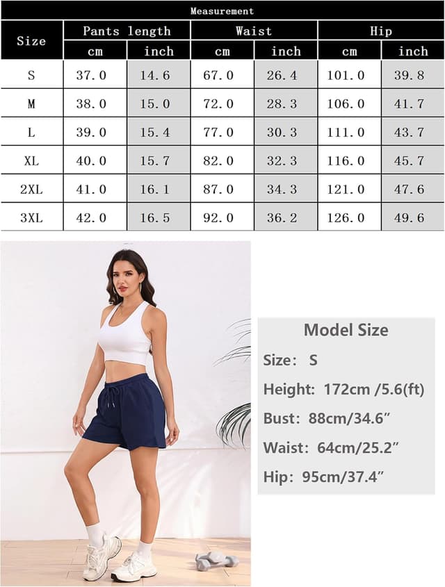 Detalle 2 de Litherday Short Sport Femme été en coton élasthanne, taille haute à cordon et poches latérales