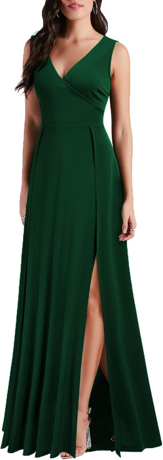 Detalle de MUSHARE Women’s V-Neck Sleeveless Split Formal Dress (Maxi Cocktail Prom Style)