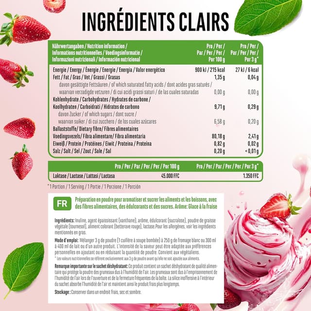 Detalle 2 de Poudre d’arôme Glace à la fraise Flavor Craft – 250 g, goût gourmand pour aliments & boissons