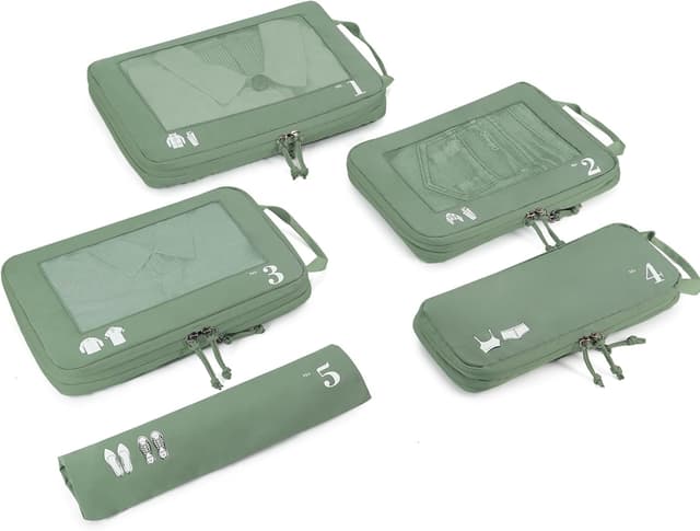 Detalle de ECOHUB 5-teiliger Kompression Koffer-Organizer-Set (Kompressions-Packwürfel) für Reise & Koffer, Grün
