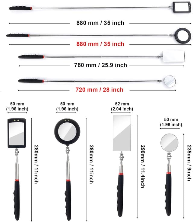 Detalle 2 de FPXNB 4PCS telescoping inspection mirror with LED lighted inspection mirrors for mechanics and vehicle checks