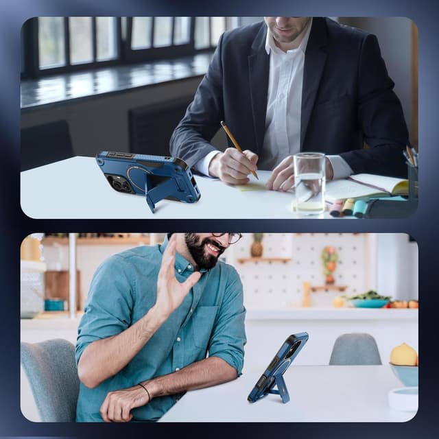 Thumbnail 6 de 3-in-1 iPhone 16 Case (MagSafe Compatible) with Invisible Kickstand, HD Screen Protector & Camera Lens Protectors — Blue