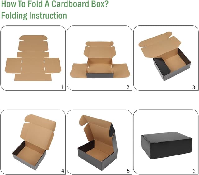 Detalle de HORLIMER 20 Pack Black Shipping Boxes 305x229x102mm (12x9x4 inch) – Corrugated Cardboard Mailing Boxes