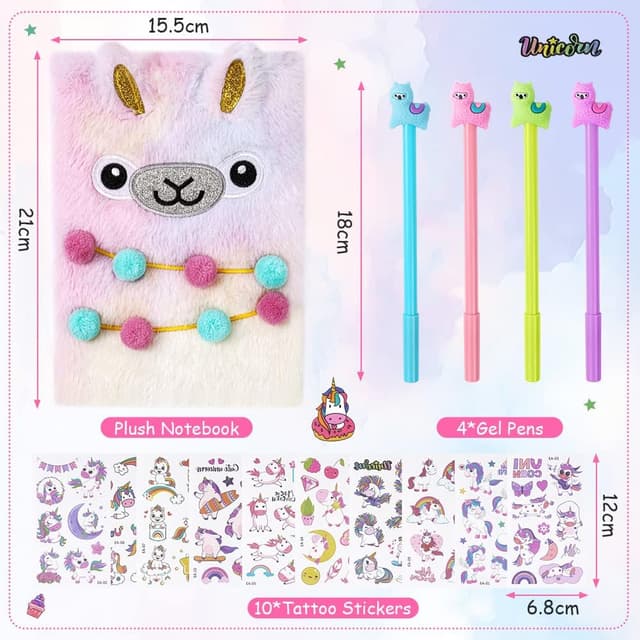Detalle 2 de OFFCUP Quaderno Peluche con Unicorno – Diario segreto con penne gel e adesivi (set di cancelleria per bambine)