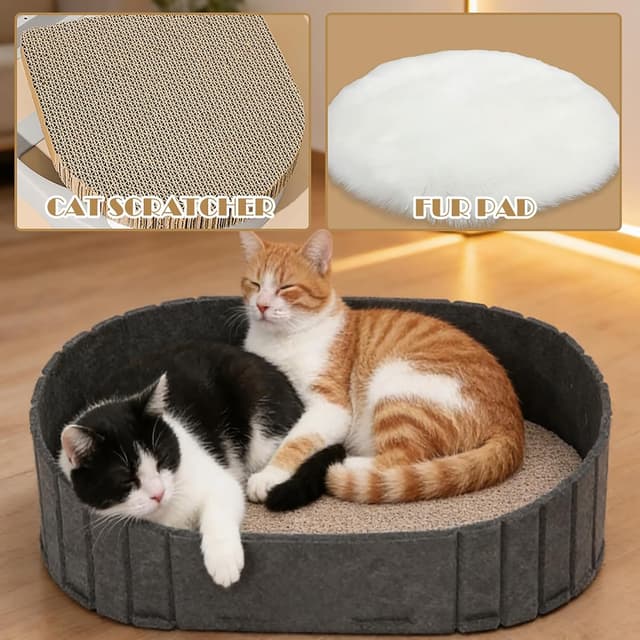 Detalle 2 de LUPATDY Katzenbett aus Filz – großer Katzenkorb Indoor 61 x 33,5 cm in Grau