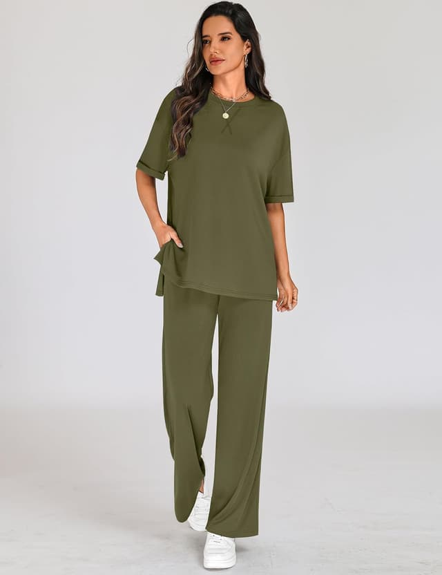 Detalle 1 de Totatuit Two-Piece Lounge Set for Women: Short-Sleeve Oversized Tracksuit (Travel & Summer Wear)