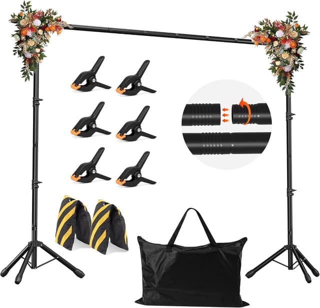 Detalle de JSungo Adjustable Backdrop Stand (10x7.5 FT) with Clamps, Carry Bags, and Quick Setup