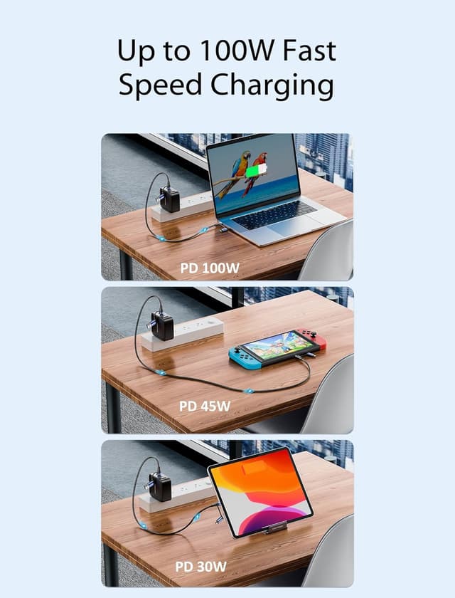 Detalle 2 de Vention Nylon Braided 4‑in‑1 USB A/C to Micro USB Cable (2m, up to 100W) for iPhone 15 Pro, MacBook Pro, iPad, Kindle, Xbox, Pixel & Switch