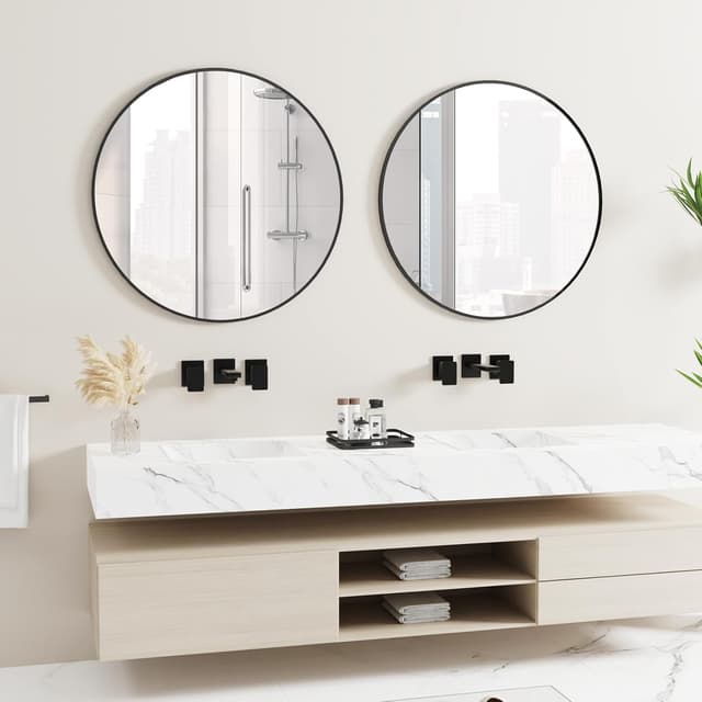 Detalle de Vortisys specchio rotondo da parete 80 cm con cornice in lega di alluminio e vetro temperato