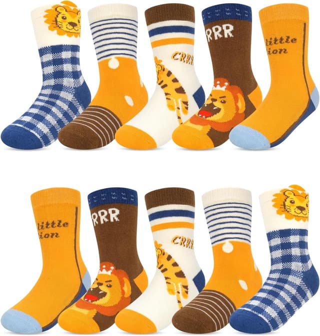 Detalle de Kyopp 10/5 Paar Kindersocken mit Tier-Design (Funny Animals), Crew Socks aus Baumwollmischung