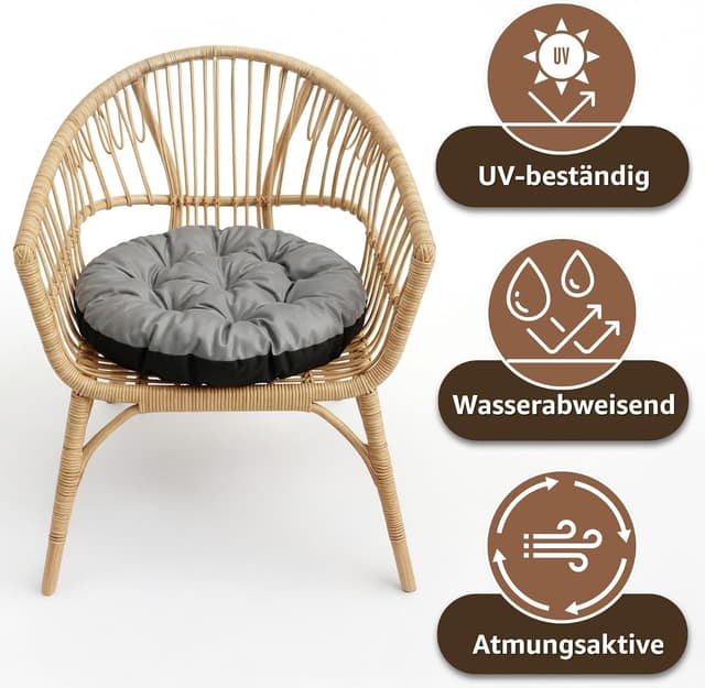 Detalle 2 de Amazinggirl Cuscino rotondo per poltrona sospesa e sedie in rattan, 60 cm, verde ombra