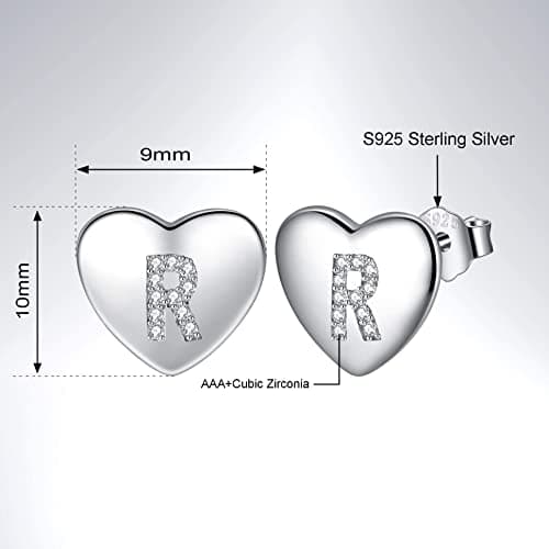 Detalle de Pendientes de plata de ley 925 Jrêveinfini con iniciales y corazón (letra pequeña) e hipoalergénicos