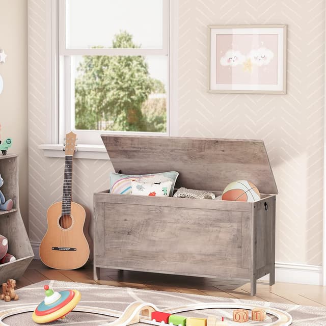 Detalle 2 de HOOBRO Cassapanca EBG100CW01 da 100 cm: panca portaoggetti con coperchio sollevabile e poggiapiedi