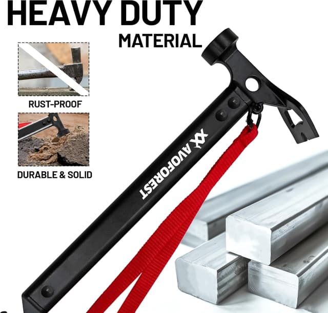 Detalle de AVOFOREST Camping Hammer aus Aluminium mit Haken – multifunktionales Camp-Tool inkl. Aufbewahrungstasche