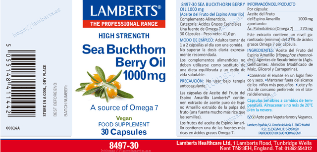 Detalle 2 de Lamberts Aceite Espino Amarillo 1000 mg 30 cápsulas