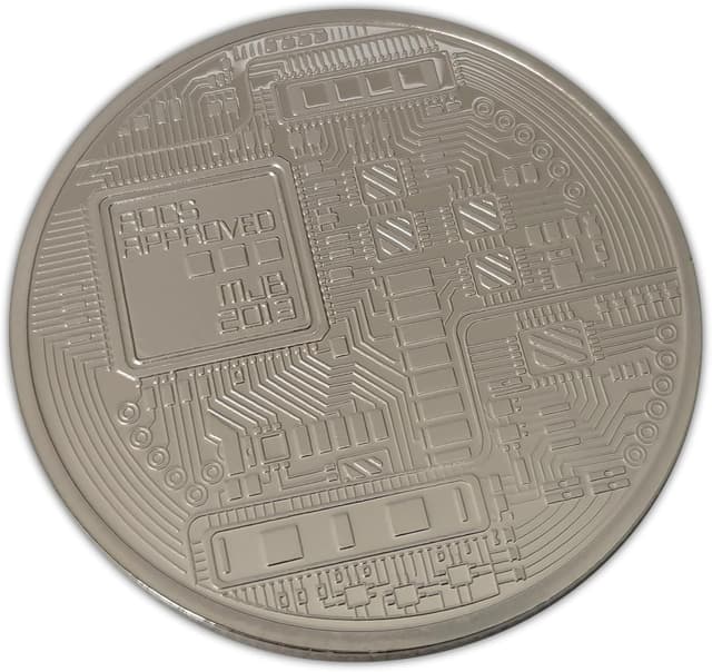 Detalle de Eillwin New Bitcoin detailed silver colour collectible coin (40mm, approx. 28g)