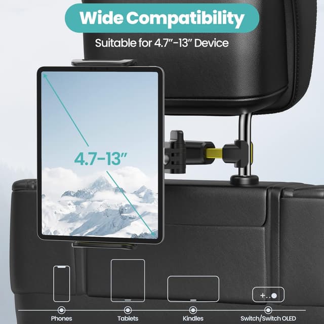 Detalle de SKBSD Tablet-Halterung Auto mit ausziehbarem Kopfstützenarm und 360°-Drehung für 4,7–13 Zoll Geräte
