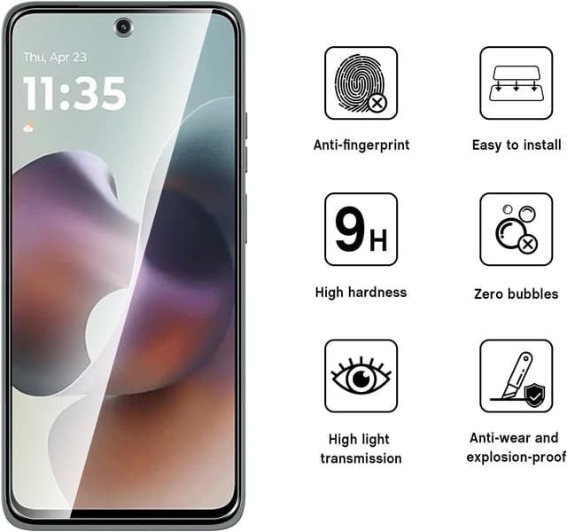 Detalle 2 de WFTE 2 pellicole in vetro temperato per Motorola Moto G56/G57 5G (9H), anti-graffio e anti-impronte