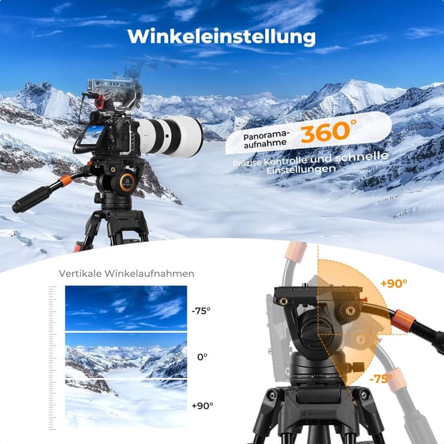 Detalle de K&F CONCEPT BV40 Leichtgewicht Fluid Videokopf mit 360° Panorama – Tragkraft bis 8 kg