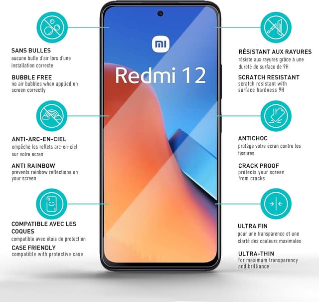 Detalle de smartect Verre Trempé pour Xiaomi Redmi 12 4G / 5G (lot de 3, Clear) — protection écran anti-rayures 9H