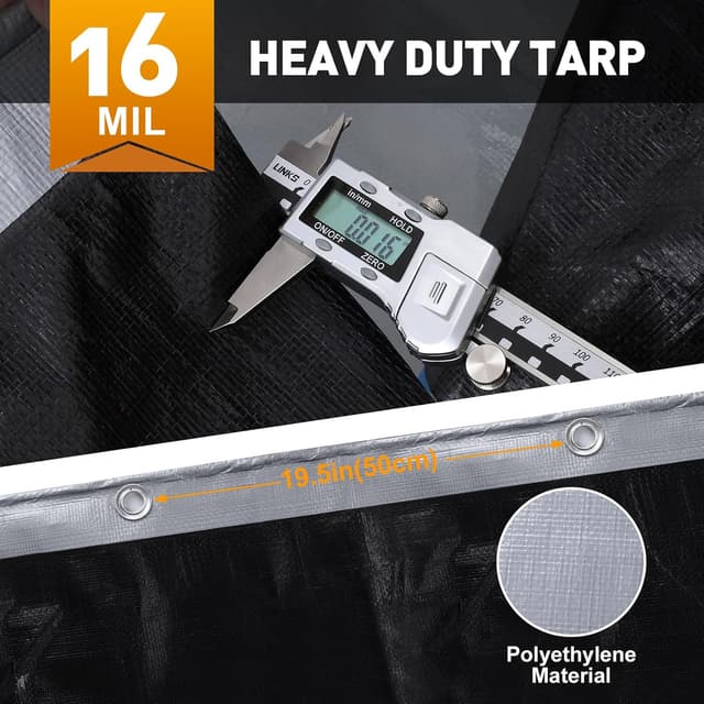Detalle de AROIC 10x20FT Heavy Duty Waterproof Tarps (16 Mil) – Tear-Resistant, UV-Resistant Multipurpose Cover