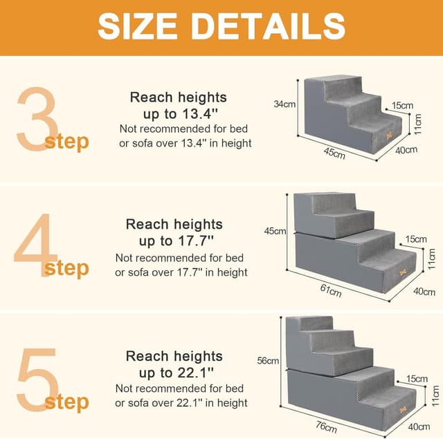 Detalle de Nepfaivy Dog Steps Stairs for Bed (5 Steps) – Non-Slip Pet Stairs for Small Dogs & Cats, 76x40x56cm