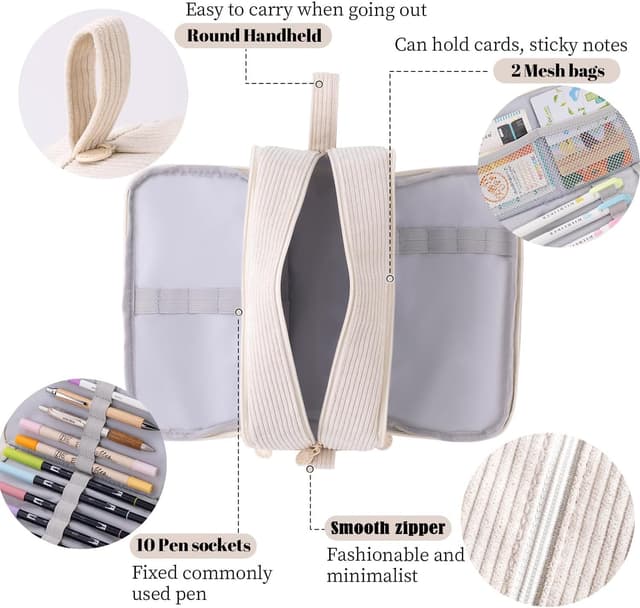 Thumbnail 3 de VICDUEKG Federmäppchen aus Cord-Stoff mit 3 Fächern, Große Kapazität 📐 Wait