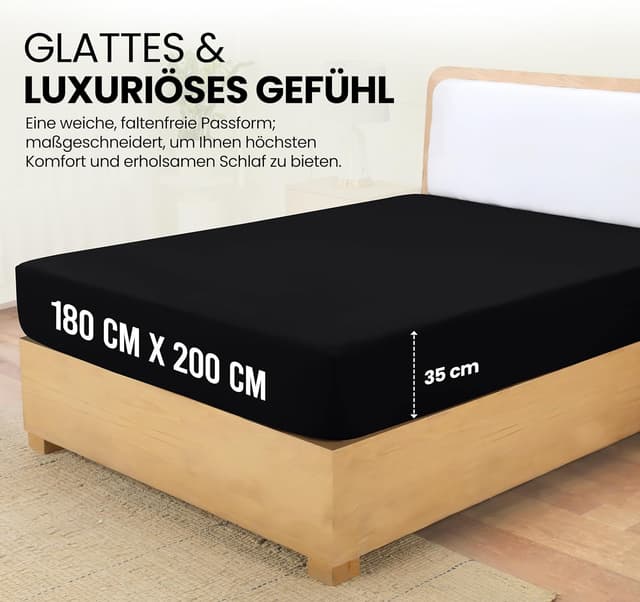 Detalle 2 de Utopia Bedding Spannbettlaken 180 x 200 cm (35 cm Taschen) – Schwarz, gebürstete Polyester-Mikrofaser