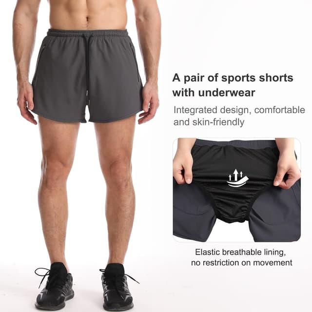 Detalle de Suwangi Uomo Pantaloncini da Running 2 in 1 traspiranti a asciugatura rapida