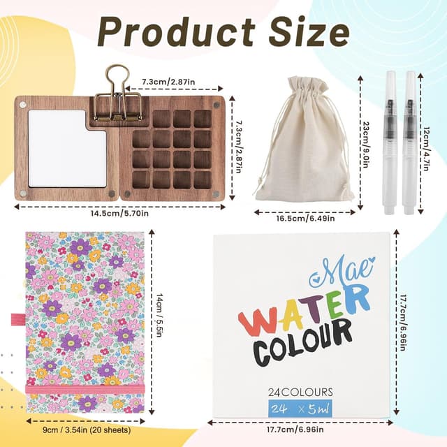 Detalle de 7 PCS pocket watercolour travel set 15 grids