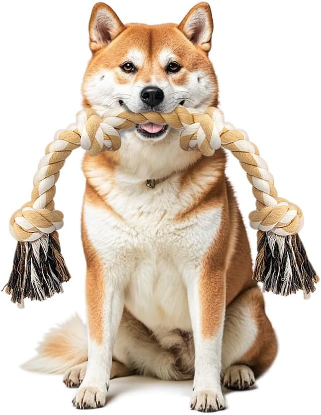 Detalle de Ycozy Hundespielzeug aus Baumwollseil – 66 cm, 4 Knoten, für mittelgroße bis kleine Hunde mit starkem Kauer