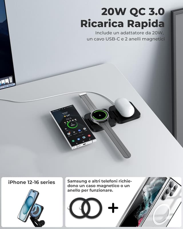 Detalle 2 de KU XIU Stazione di ricarica wireless 3 in 1 per Samsung