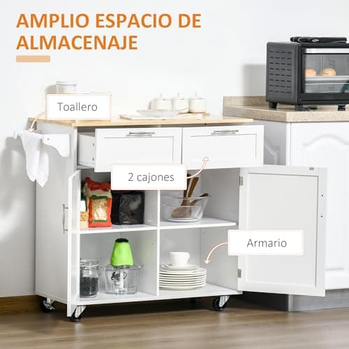 Detalle de HOMCOM Isla Móvil de Cocina con Cajones y Estante 🚚