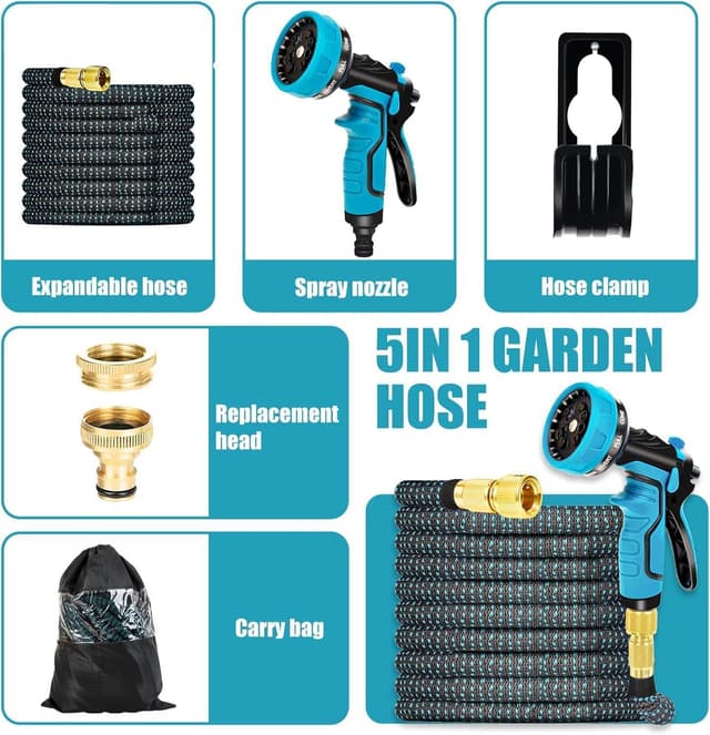 Detalle 2 de YMTEEDIO Expandable Garden Hose (30FT) with 8-Function Leak-Proof Sprayer