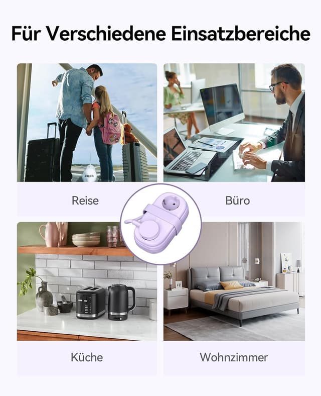 Detalle de ORICO Steckdosenleiste mit USB‑C PD 20W (AP3-Lila) – 2 Steckdosen + 3 USB, 1,5 m Kabel