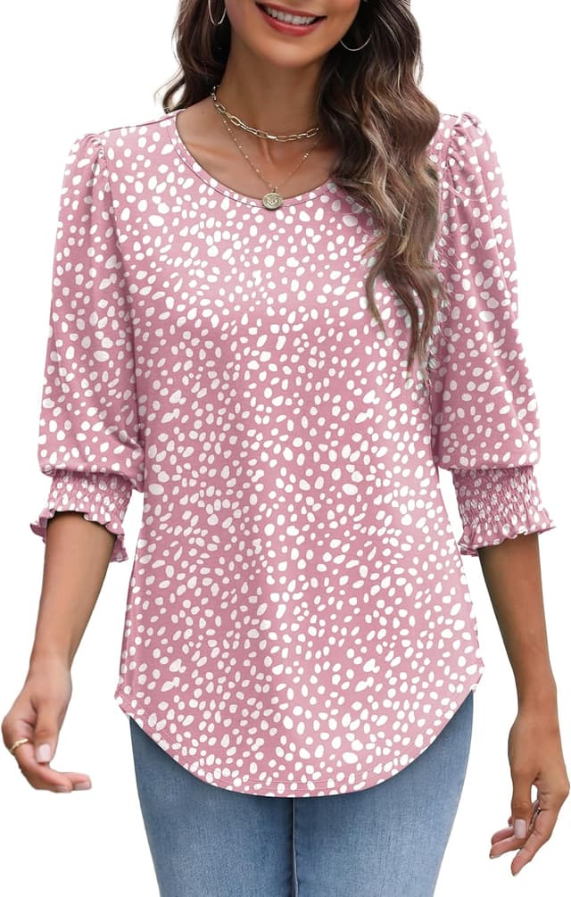 Detalle 2 de Aokosor Women’s 3/4 Sleeve Crew Neck Tunic Top with Curved Hem