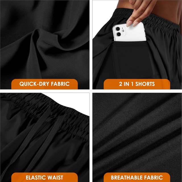 Detalle de Yevrimow Women’s 2-in-1 Running Shorts with Liner Pockets (High-Waisted)