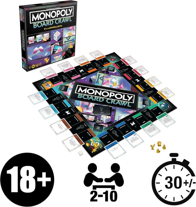 Detalle 2 de Monopoly Board Crawl Party Game (Official Monopoly Drinking Game) – English Version, Ages 18+