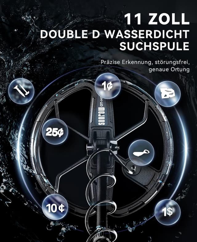 Thumbnail 2 de SUNPOW Wiederaufladbarer Metalldetektor 11 Dual-D Spule