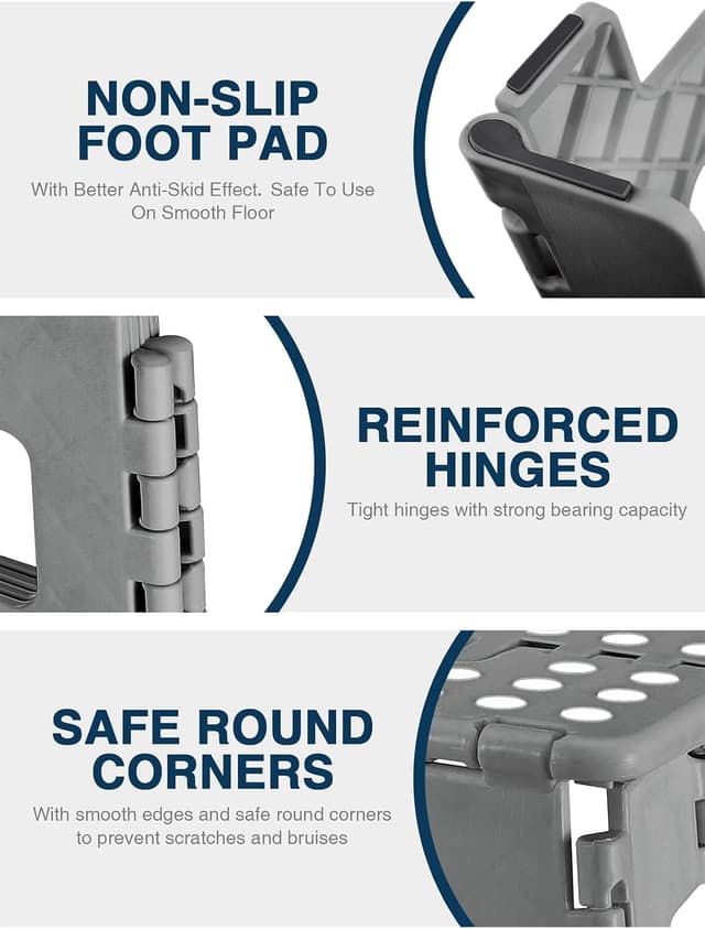 Detalle 2 de HOUSE DAY Folding Step Stool 13 inch heavy‑duty non‑slip stool for kids 👣