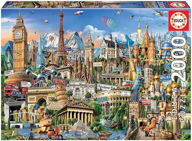 Detalle de Educa Puzzle 2000 Piezas Símbolos de Europa 🧩 Incluye Pegamento 14+