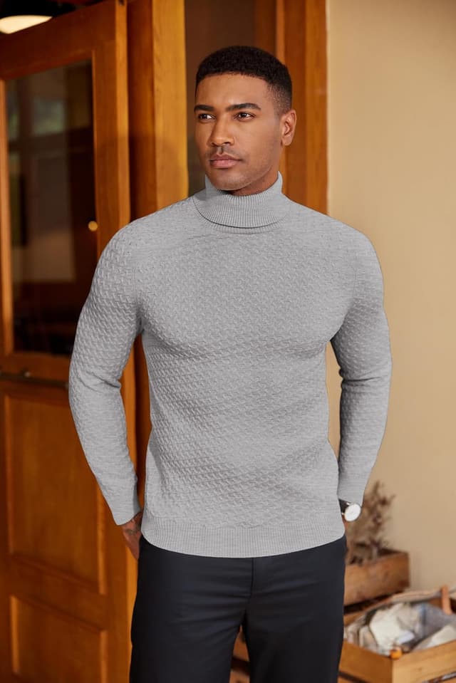 Detalle 2 de COOFANDY pull col roulé homme tricoté doux à manches longues