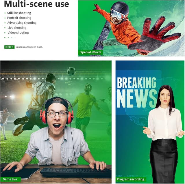 Detalle de NEEWER 1,8 x 2,8 m PRO Foto-Studiokulisse faltbar (grün) für Fotografie, Video & Fernsehen – nur Hintergrund