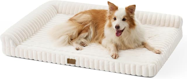 Detalle de COZY KISS Orthopedic Dog Bed XL (112x81x18cm) with Waterproof Liner & Non-Slip Base, Beige